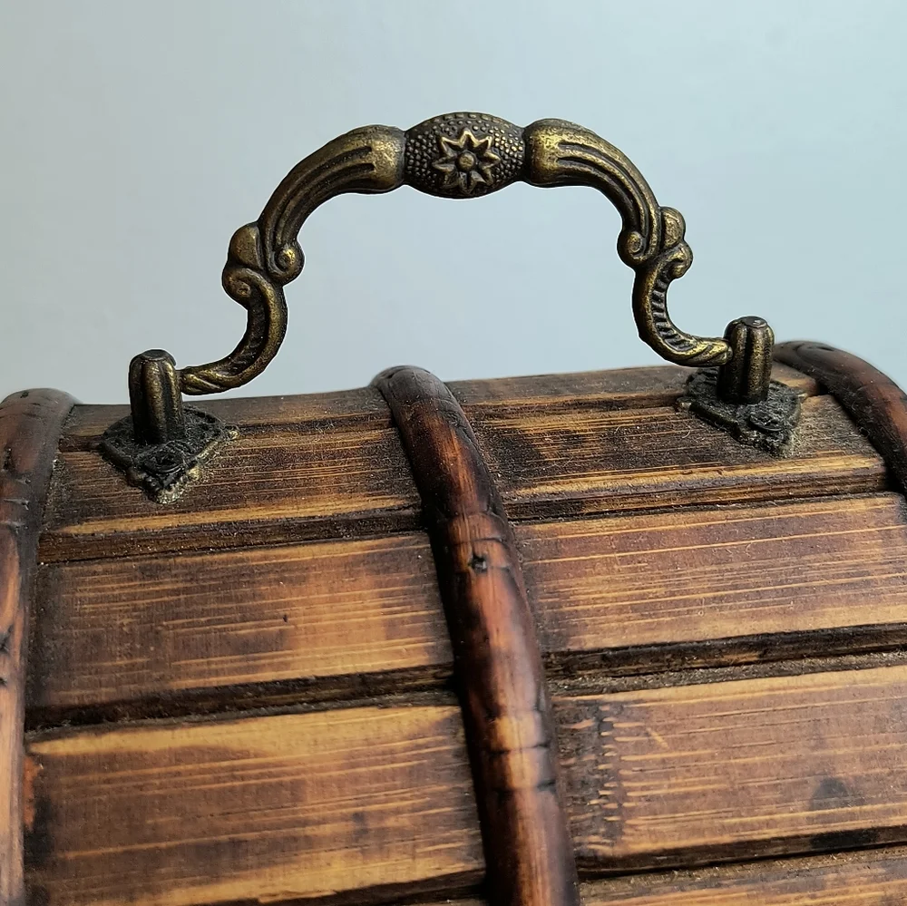 Vintage Decorative Wood & Brass Wine Bottle Box